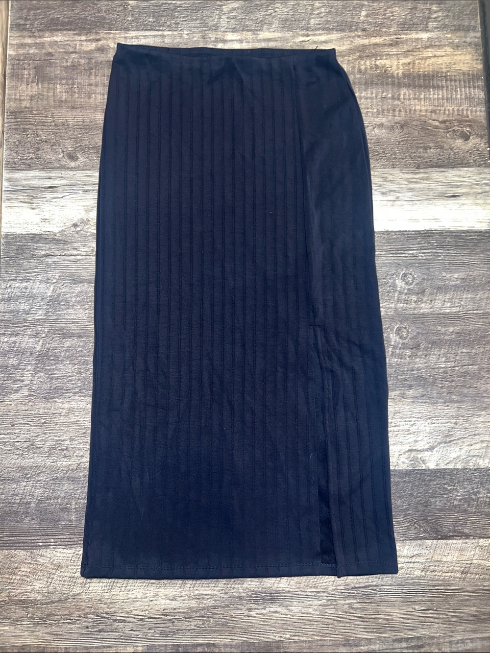 Classic Black Ribbed Pencil Midi Skirt